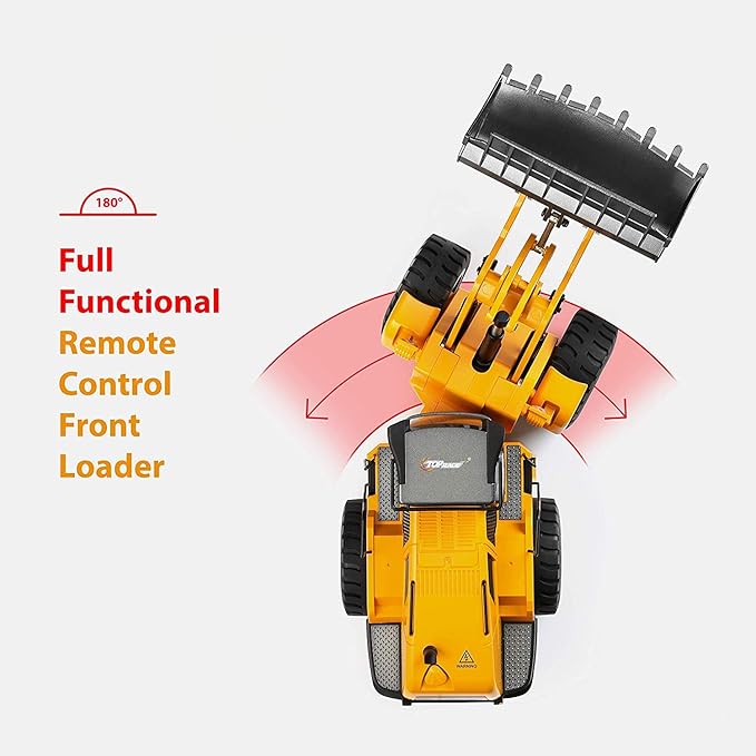 Top Race 10 Channel RC Bulldozer Full Functional Remote Control Front Loader Construction Tractor - Full Metal Toy, 1:14 Scale, Remote Control Construction Vehicles, Can Dig up to 3.5 lbs