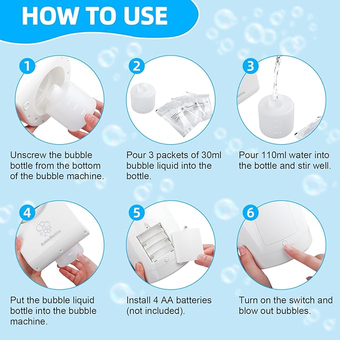 Bubble Machine for Kids Toddlers,Automatic Bubble Blower,Portable Adjustable Angle Bubble Maker,Bubbles Toy for 3 4 5 6 7 Year Old Boy Girl,Outdoor Party Birthday Easter Baskets Stuffers Gifts White