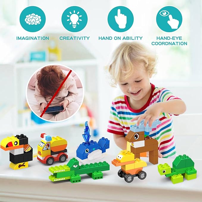 205 PCS Animals Building Blocks Sets/Compatible with DUPLO Blocks Legos for Toddlers 3-5/Party Favors for Kids/STEM Large Building Bricks Toys/Classic Big Blocks Set for Kids Age 3,4,5,6,7,8+