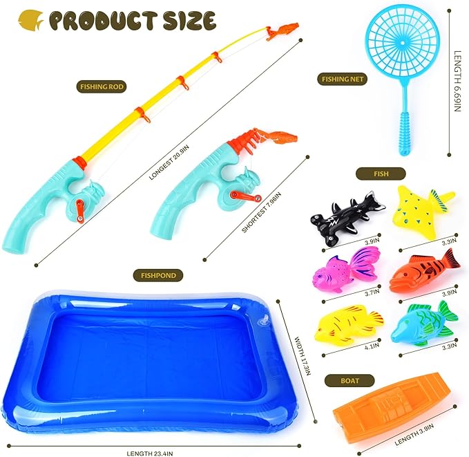 Magnetic Fishing Game 30 PC Ocean Sea Floating Fish Colorful Animals with Net Portable Storage Bag | Water Table Kiddie Pool Bathtub Game for Age 3 4 5 6 Year Kids Toddler(Large Set)