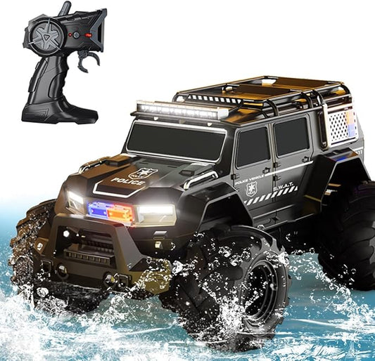 Threeking 1:14 Waterproof Remote Control Car RC Police Cars Trucks SUV Toys Amphipious Truck Toy with Siren Lights for 6 7 8 9 10 11 12 Year Old Kids Boys Girls Indoor Outdoor Toys Gifts Presents