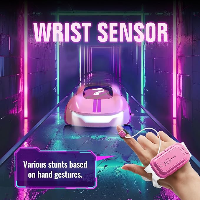 Gesture Sensing Remote Control Car, Drift RC Stunt Car with Light Spray & Sound, 2.4GHz Hobby RC Cars Toy for Kids, 360° Rotate, Birthday Gifts for Boys Girls 6-12（Pink）
