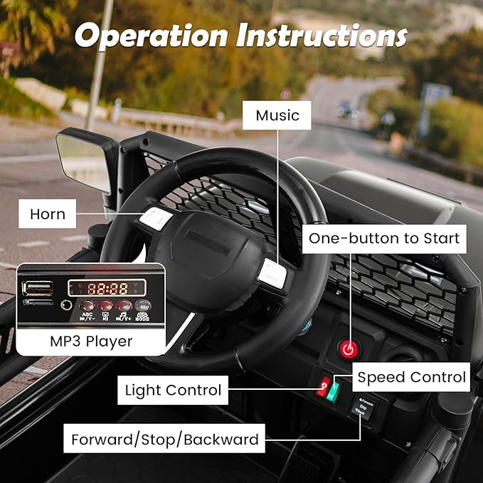 Costzon Ride on Car, 12V Battery Powered Truck Vehicle with Remote Control, Spring Suspension, Headlights, Music, Horn, MP3, USB & Aux Port, Gift for Boys Girls, Electric Car for Kids (Black)