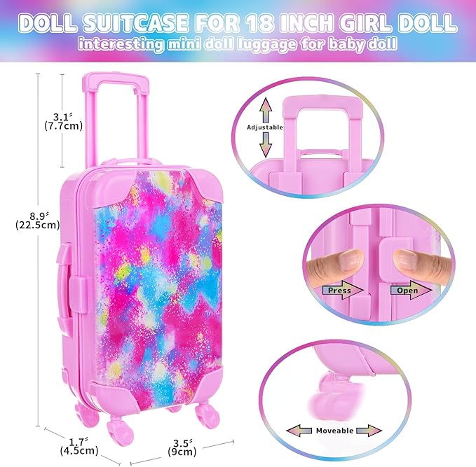 K.T. Fancy 18 Inch American Doll Clothes and Accessories, Doll Travel Suitcase Playset for Girls, Cute Travel Doll Clothes for 18 Inch Girl Doll(Not Include Doll & Shoes)