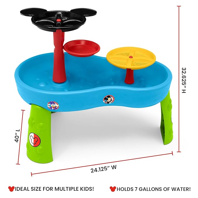 Disney Mickey Mouse Water Table by Delta Children| 3-Tier Water Play Table with 11-Piece Toy Set | Water Sensory Table + Summer Beach Toys for Outside Backyard for Toddlers Ages 2+, Blue