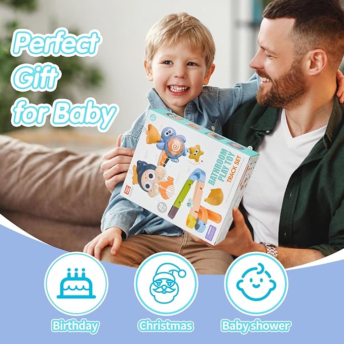 Interactive Bathtub Slide Set Toddler Bath Toys, Bathtub Slide Toy for Kids Ages 4-8, Wall Track Building Set 3+ Year Old, Fun DIY Kit Bathtub Time Birthday Gift for Toddler Boys & Girls