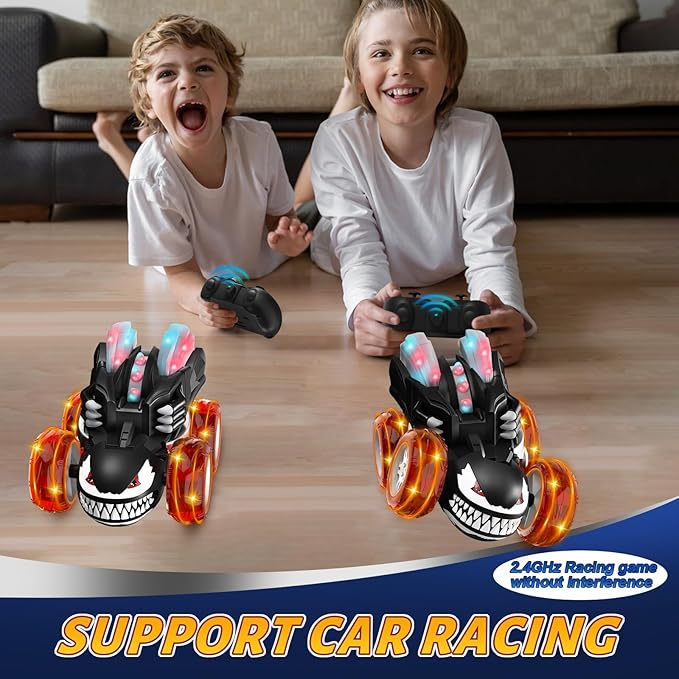 Remote Control Car for Boys, 2.4GHz 4WD RC Stunt Cars with 360° Flips, LED Lights Cool Toys, Rechargeable USB-C, Monster Toy, Birthday Gift for Kids Boy Ages 3-8