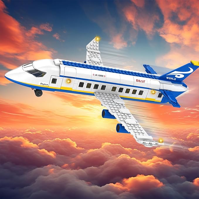 City Passenger Airplane Building Set,516 PCS STEM 6 in 1 Airport Passenger Plane Building Block Toy with Baggage Truck, Shuttle Bus, Christmas Birthday Gifts for Adults Boys Girls Age 6-12+