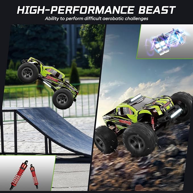 1:10 Off-Road All Terrain Remote Control Car, RC Truck, 43 Km/H High Speed 4WD Electric RC Cars with 2.4 GHz Remote Control and 2 Lipo Batteries for Kids Adults Boys Gifts
