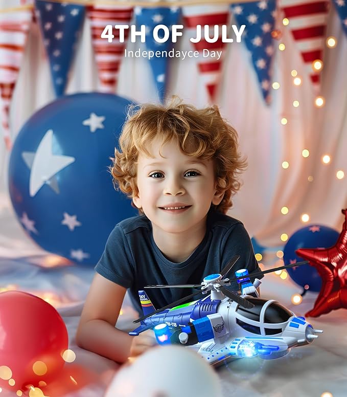 Geyiie Helicopter Toys for Boys, Kids Play Airplane with Lights and Sounds, 360°Freedom and Auto-Steering Plane, Helicopters Toys Gifts for Toddler Toys Birthday Party Favors, Blue