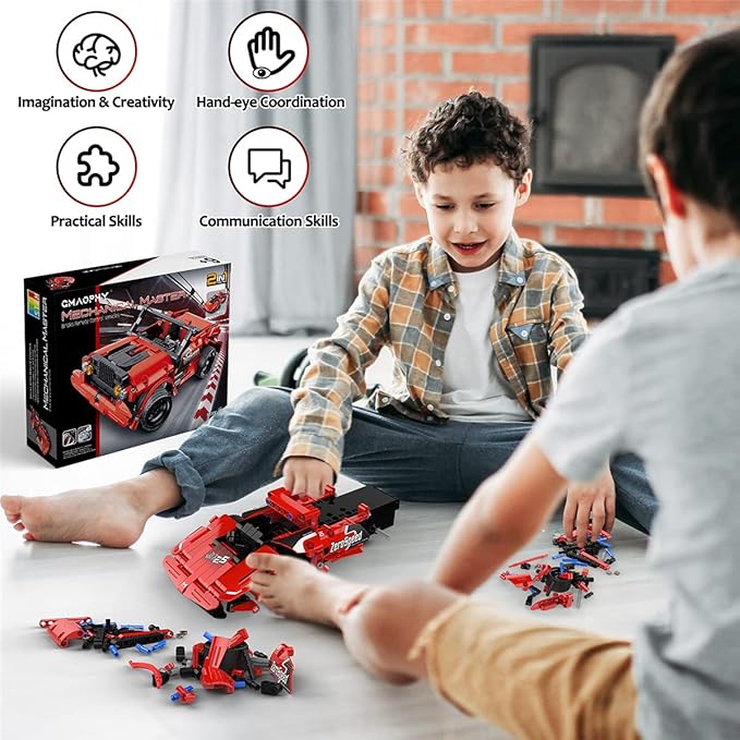 GMAOPHY STEM Toy Building Toys Gifts for Age 5, 6, 7, 8, 9, 10, 11, 12 Years Old Kids Boys Girls, 2 in 1 Remote Control Racing Car Building Blocks, 351 Pcs DIY Engineering Construction Toy