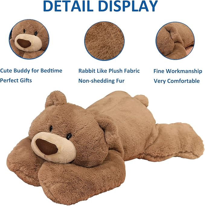 Weighted Stuffed Animals, Weighted Bear Stuffed Animal Toy Cute Brown Bear Plush Pillow for Adults Boys Girls, 11.8in