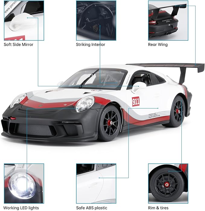 RASTAR RC 1/14 Porsche 911 GT3 Cup Remote Control Sports Car, Porsche Toy Car for Kids Drift RC Race Vehicle – White 2.4G
