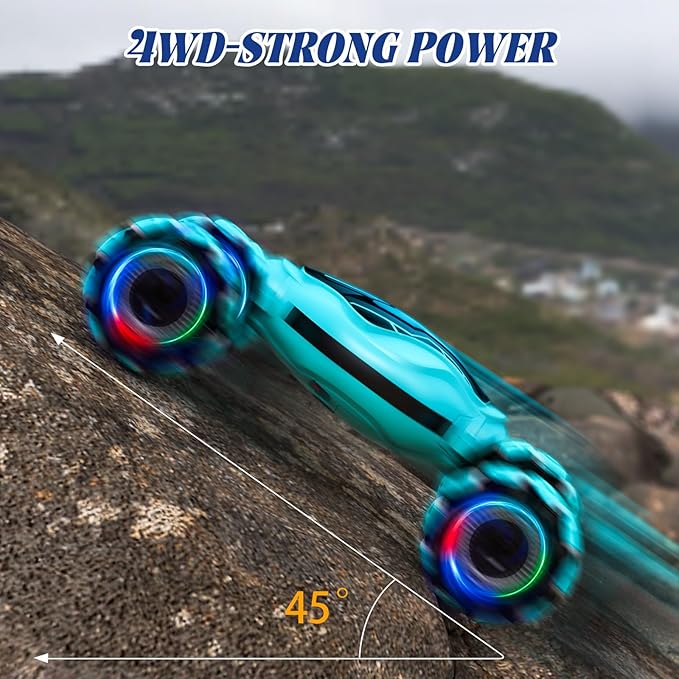 Minetom Remote Control Car, Gesture Sensing RC Stunt Car for Kids 6-12, Toy Cars for Boys & Girls with Light Music Double Sided Flip 360° Rotate Off-Road, Birthday for Kids 6 7 9 10 12