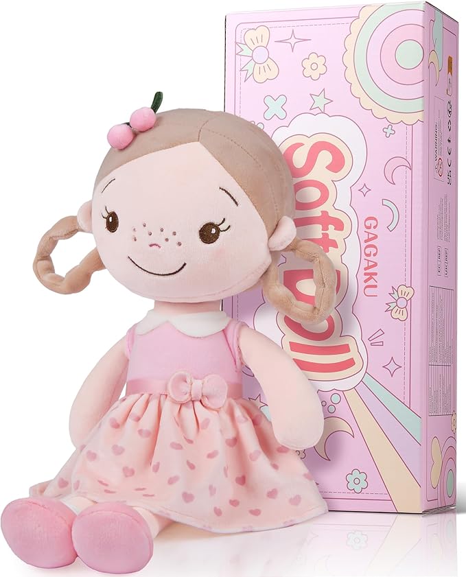 Soft Baby Doll Toys (16'') for Girls, My First Baby Rag Dolls for 1 Year Old Girl Birthday Gift Plush Doll Toys Machine Washable Baby Doll for Toddler Kids Infants - Cherry Girl