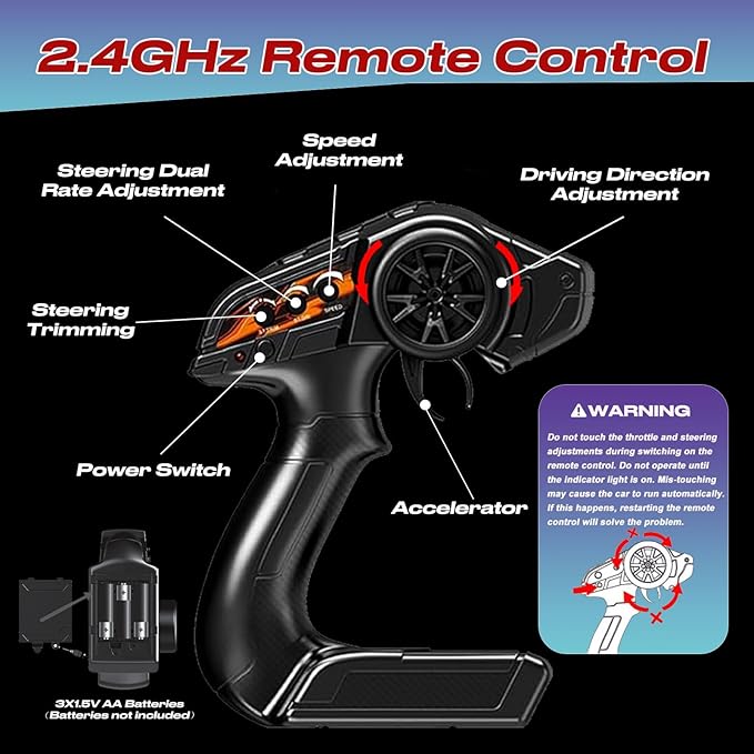 1:8 Fast RC Cars for Adults, 45KM/H High Speed Off-Road Remote Control Truck, 2.4GHz All Terrain RC Car with LED Lights, 2 Rechargeable 2600mAh Batteries, Waterproof, Gift for Men Kids