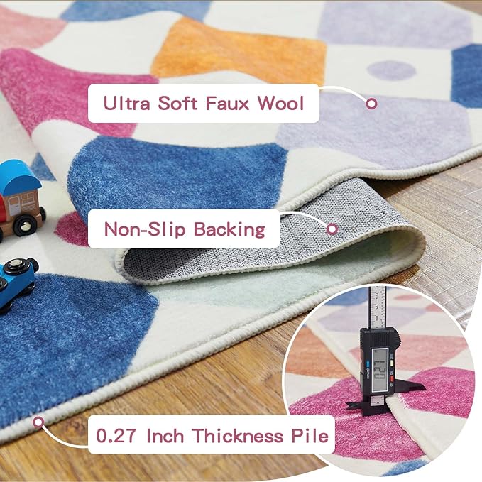 jinchan Area Rug 5x7 Kids Washable Indoor Floor Cover Non Slip Modern Soft Rug Living Room Diamond Carpet Holiday Decor for Nursery Dining Room Bedroom Berries on Cream