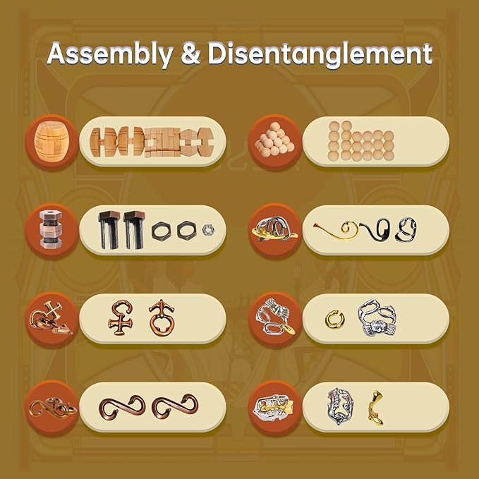 8 Pieces IQ Logic Training Brain Teaser Puzzles for Adults and Kids Family Games Party Favor Coffee Time Challenging Assembly and Disassembly Desk Toys