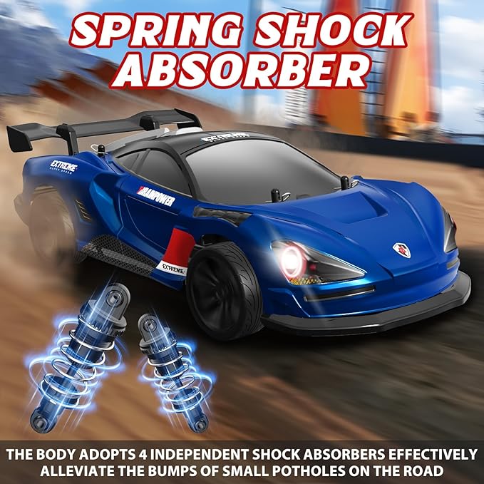 RC Drift Car Full Proportional RTR Remote Control1/16 Scale 38KM/H Fast 4WD RC Car 2.4Ghz with 6 Modes of Light 2Pcs Rechargeable Batteries Racing for Boys and Adults Gift