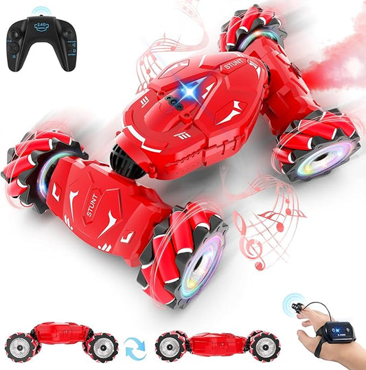 Pristar RC Stunt Cars, Gesture Sensing Remote Car Toys for 6-12 Boys Girls, 2.4Ghz Hand Remote Control Car with Spray Lights Music 360° Rotation 4WD Off-Road, Birthday Xmas Gifts for Kids Age 6-12