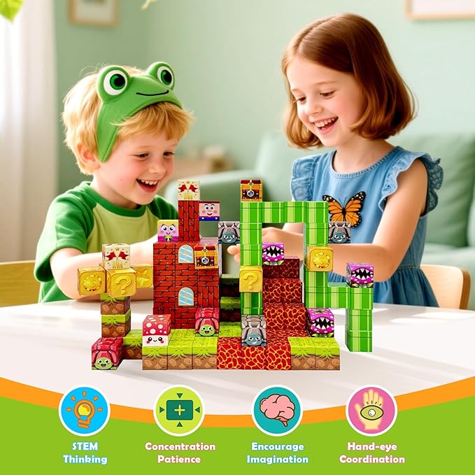 Magnetic Blocks Building Toys for Kids: Magnetic Blocks for Kids Ages 4-8, 1" Magnet Cubes, STEM Sensory Toys for Boys & Girls, Christmas Birthday Gifts for Kid Ages 3+