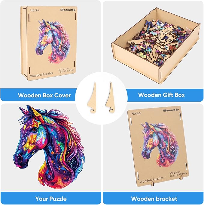 Horse Head Wooden Puzzle for Adults, Horse Wooden Jigsaw Puzzles(15.8 * 18.3in-500pcs), Unique Shape Animal Adult Puzzles,Irregular Wood Puzzles Best Gift for Adults and Kids Family Game