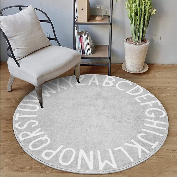 Topotdor Round Kids Play Rug Alphabet Nursery Area Rug Extra Large Soft Crawling Play Mat for Children Toddlers Bedroom (47 inch, Grey)