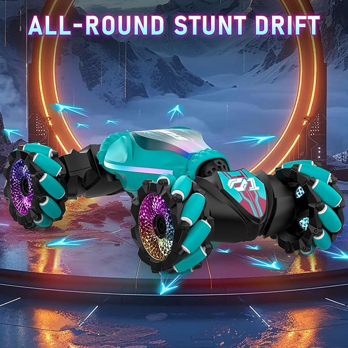 Gesture RC Cars, Hand Controlled Stunt Car for 6-12 yr Boys Girls, 2.4GHz Gesture Sensor Remote Control Cars, 4WD Double Sided Stunt RC Twist Car with Light Music for Kids Birthday Xmas Gift