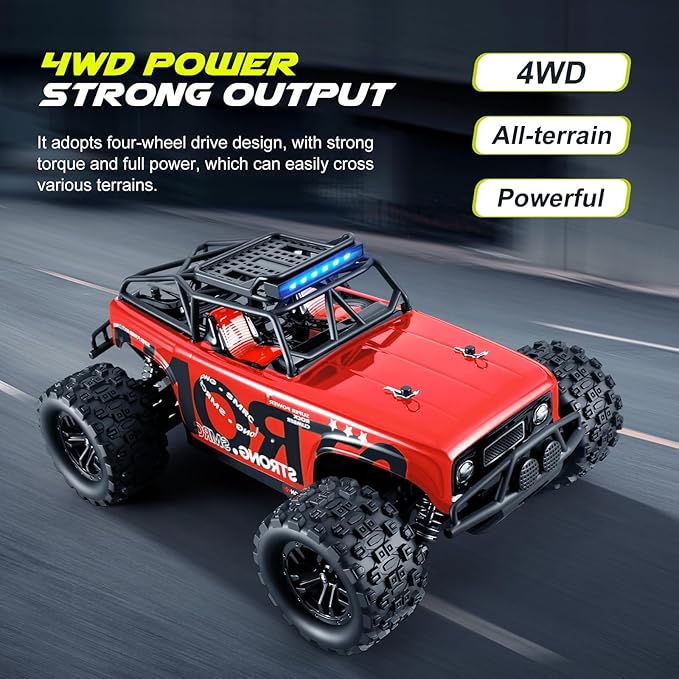 RC Car Remote Control Truck, 1:18 Scale 4WD Off Road RC Truck, 40km/h Remote Control Cars, 2.4Ghz RC Vehicle Rock Crawler with 2 Batteries-60 min Playtime, for Boys Kids Girls Teens - Red
