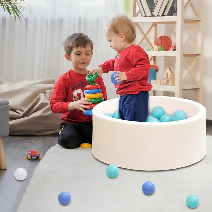 Baby Ball Pit 27.6" Soft Round Memory Foam Ball Pits NOT Included Balls Indoor Outdoor Playpen for Babies Toddlers Kids Great Gift for Girls Boys, White