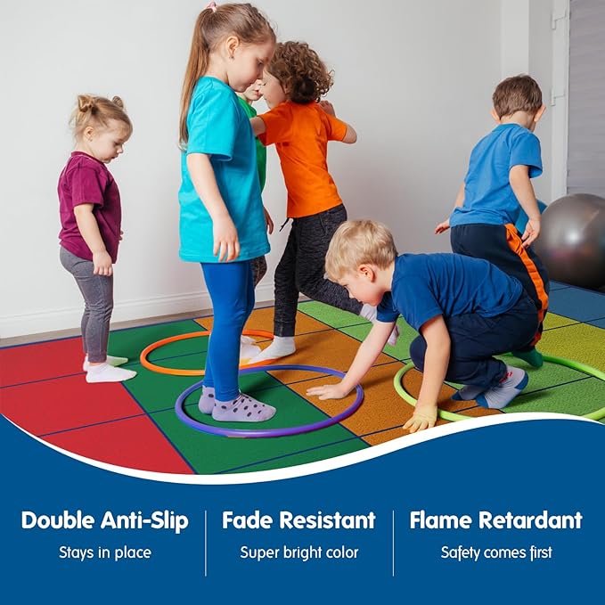 Booooom Jackson Classroom Rug Elementary, Large Classroom Carpet Preshool Seating Rug for School, Classroom Area Rug Educational Carpet with Non-Slip Backing (7'54''x13'12'', Square 2)