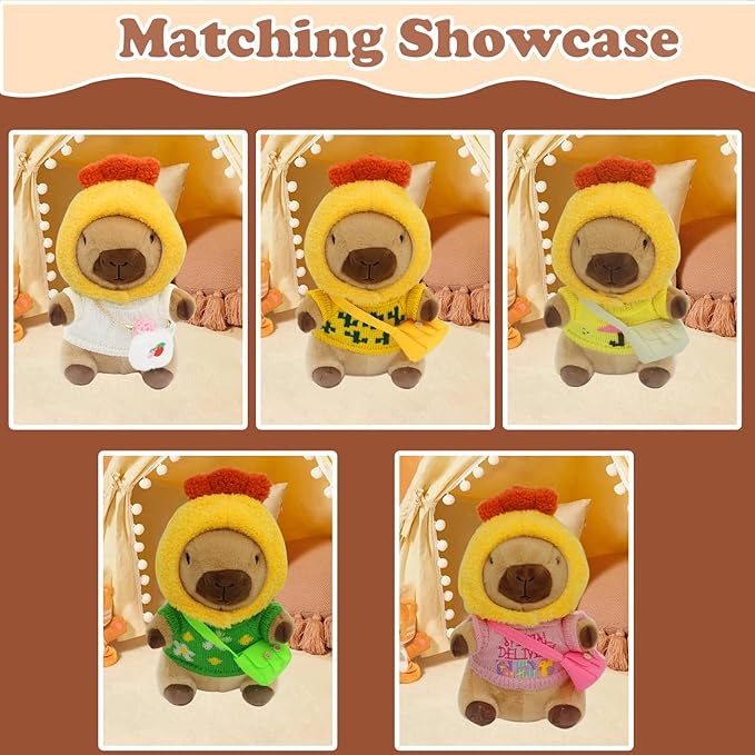 Capybara Plush with 12 Pcs Clothes & Accessories,11 in Cute Capybara Stuffed Animal Plush Toys Dress Up Cute Plushies for Girls