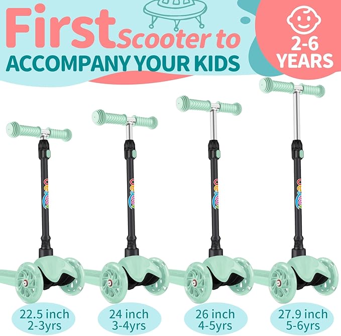 BELEEV A1 Scooter for Kids Ages 2-6, 3 Wheel Kick Scooter for Toddlers Girls Boys, Light up Wheels, Adjustable Height, Lean to Steer, Non-Slip Deck, Lightweight Push Scooter for Children
