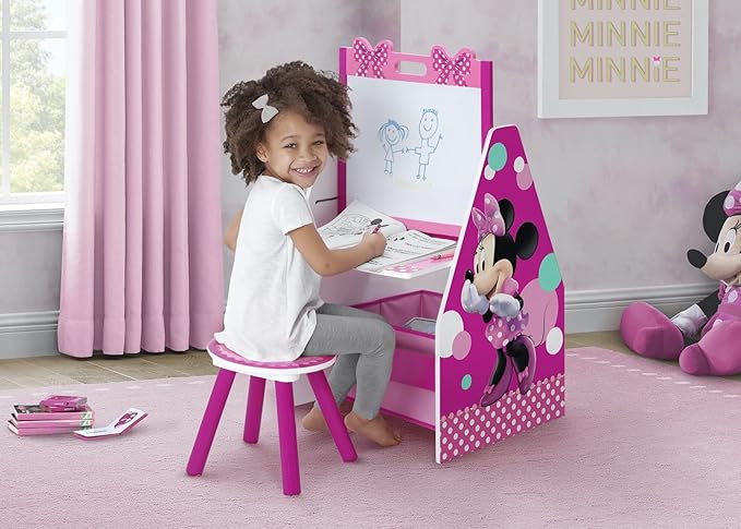 Delta Children Deluxe Kids Art Table | Easel, Desk, Stool, Toy Organizer, Disney Minnie Mouse