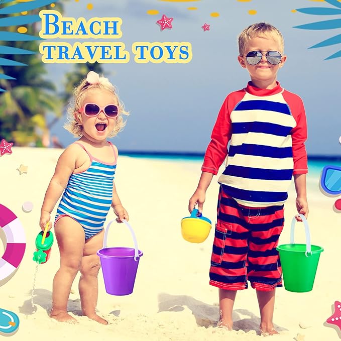 Sratte 24 Packs Beach Sand Buckets and Shovels Sets for Boys Girls, Plastic Beach Pails Sand Toys for Summer Pool Party Favors