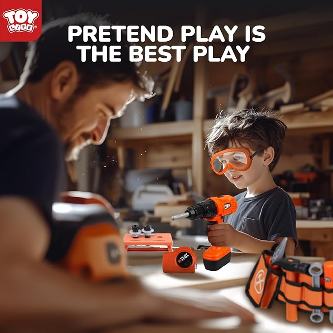 TOY Life Kids Tool Set with Kids Tool Belt & Toy Drill, Toddler Tool Set for Kids Pretend Play, Toy Tools Construction Tools Halloween Tool Costume Kit for Boys Girls 3 4 5 6 7 8 Years Old