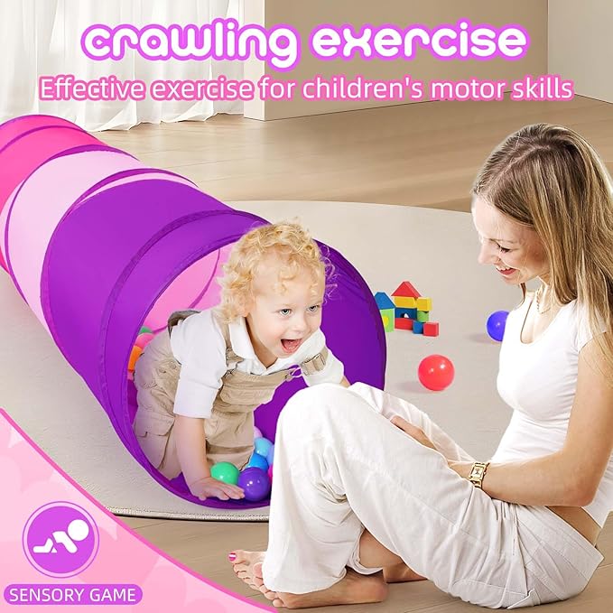 Kids Play Tunnel Tent for Toddler, 6-ft Pop Up Crawl Tunnel Toy for Baby Infant Children or Dog Cat, Collapsible Gift for Boy and Girl Play Tunnel Indoor and Outdoor Game (Colorful Play Tunnel)