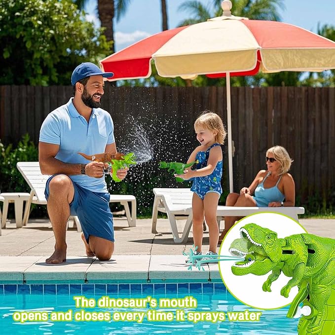 3 Pack Dinosaur Water Gun，Water Guns for Kids Ages 4-8 Dinosaur Mouths Can Open and Close When Spraying Water, Suitable for Swimming Pools/Beaches/Courtyards/Party Games