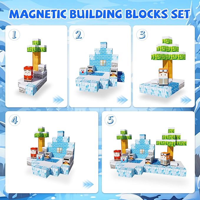 Magnetic Blocks-130pcs Mine Magnet 3D Craft World Set,Magnetic Blocks Le Building go Toys for Kids,STEM Sensory Toys for Toddlers Birthday Gifts,Constructions Toys for Boys & Girls Age 3+