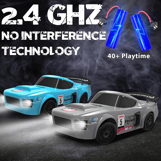 RC Drift Car, 1/24 Remote Control Car, 2.4Ghz 17KM/H High Speed RC Cars with LED Lights, Extra Tires, 2 Rechargeable Batteries, 4WD Racing Car Toys Christmas Birthday Gift for Kids Boys Girls Adults