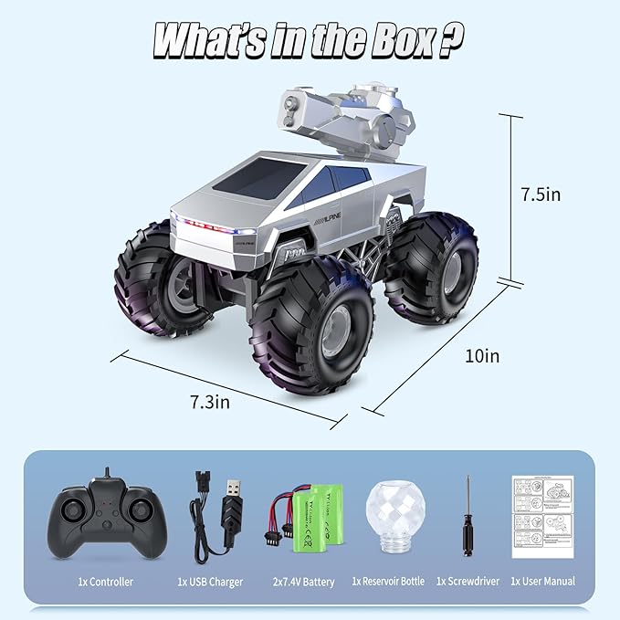 1:16 Remote Control Car, 2.4GHz Shoot Water RC Cars, 4WD Amphibious RC Truck, All Terrain Off-Road Remote Control Monster Truck, Pick-up RC Car Toy for Boys Girls Ages 6+