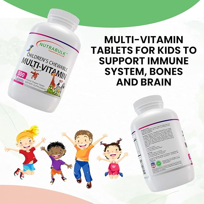 Children’s Chewable Multi-Vitamins - Promoting Kids' Overall Development - USA-Made, May Help to Support Immune, Bone, Brain & Overall Well Being- Vegan & Gluten Free - 500 Cherry Tablets