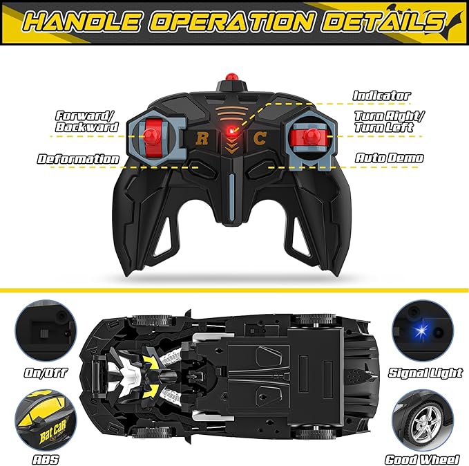 BLUEJAY Transform Rc Cars for Boys 4-7 8-12, 2.4Ghz Remote Control Car 1:18 Scale Transforming Robot, One-Button Deformation 360° Rotation Car Toy Gifts for Boys 3-5 (Bat)