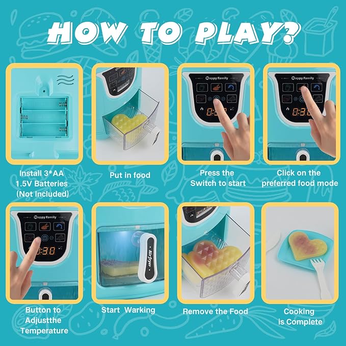 Toy Air Fryer and Coffee Maker Kids Play Kitchen Playset Accessories, Pretend Play Kitchen Toy ,Coffee Shop, Kitchen Toys for 3-8 Year Old Girls Boys Gifts