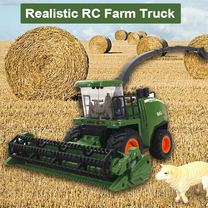 Remote Control Tractor Toy - RC Truck for Kids with Spray Function/LED Light/Realistic Sound, 2 Rechargeable Batteries, Toddlers Farm Vehicle Toys for 3 4 5 6 7 8 Year Old Boys Christmas Birthday Gift