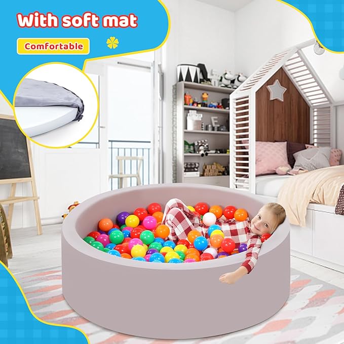 Foam Ball Pit for Toddlers with 100 Balls, Large Baby Ball Pit for Babies with Soft Memory Sponge, Indoor Outdoor Baby Playpen, Kids Play Ball Pool