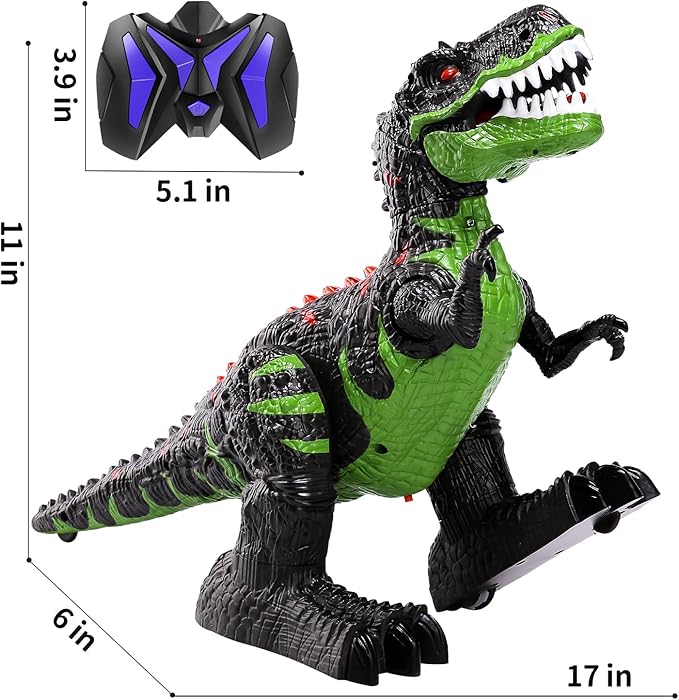 TEMI Remote Control Dinosaur Toys for Boys 3 4 5 6 7 8 Years, Electrical Stunt RC Walking Dinosaur Toy with Light and Sound, Rechargeable Battery, 360° Rotating, Birthday Toys for Kids