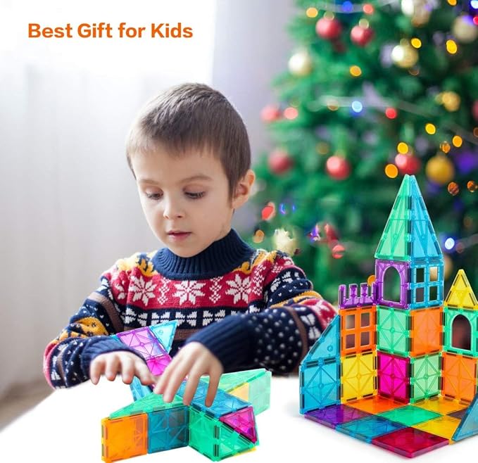 110 PCS Magnetic Tiles with 2 Cars, STEM 3D Building Blocks for Kids Ages 3-8, Montessori Magnet Construction Toys for Preschool Classroom (NF-110 PCS)