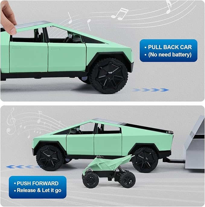 INGQU® Toy Car Alloy Diecast Pick-up Truck Model with RV & Motorcycle with Sound and Light Race Car Display Model Metal Pull-Back Vehicle 3-in-1 Camping Car Set Ideal Gift for Boys Kids Age for 3+