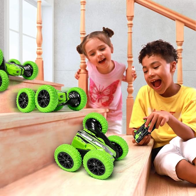 RC Car, 4 Wheel Drive Stunt Car Toy for Kids, Hobby RC Crawlers, Double Sided Rotating 360°Remote Control Car, Dual-Color Headlights Blue/Red/Green, (K-02)